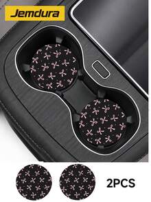 Jemdura, 2pcs Minimalist Bow & Cherry Pattern Leather Car Cup Holder Coasters, Non-Slip Round Cup Holder Liners, Easy To Clean Universal Car Cup Holder Liners, Suitable For Car Interior Decoration, Great Gift For Car Enthusiasts - Multicolor - View 6