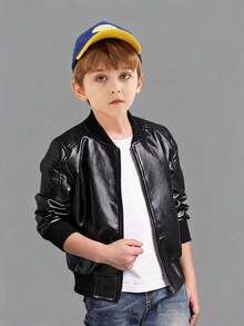 Chaqueta con estilo de motocicleta para niño preadolescente, ropa de salida casual para otoño/primavera - Negro - Ver 4