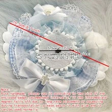 1pc Lace Plush Badge Holder, Girly Fabric Ruffle Badge Base, Satin Bow Heart Star Decor, Magnetic Badge Base, Fits Multiple Sizes, Handmade DIY Badge Storage Display, Sweet Lolita Anime Convention Travel Exquisite Decorative Accessory - Y - View 4