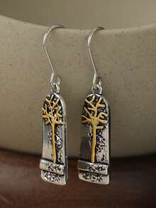 Gmzalx Vintage Tree Of Life Embossed Texture Design Pendant Earrings, Women's Daily Commute, Casual Date, Vacation Atmosphere Jewelry - Multicolor - View 8