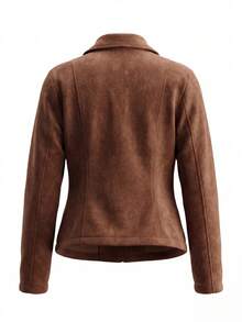 SS-Sunrise Fashion Fashionable Women's Motorcycle Jacket, Brown Suede Material, Zipper Front, Long Sleeve Design, Perfect Choice For Autumn/Winter Outfits. Fall - Brown - View 7