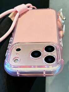 1 Set Semi-Transparent TPU Air Cushion Shockproof Phone Case With Lanyard, Compatible With 11/12/13/14/15/16/17 Pro Max - Pink + Short Rope - View 24