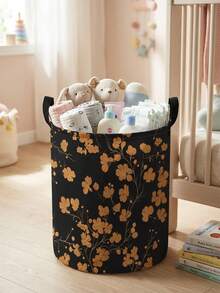 1pc Round Storage Basket, Extra Large Capacity, Foldable, Durable, Floral Pattern Printed Large Capacity Foldable Round Storage Basket With Handles, Multi-Purpose Storage Basket For Baby Room, Baby Sundries Organizer Storage Basket, Large Capacity Storage Box, Baby Room Storage, Baby Supplies Storage, Diaper Storage, Clothing Storage, Baby Supplies Sundries Storage, Multi-Purpose Storage Box, Foldable Baby Supplies Storage Box - Multicolor - View 5