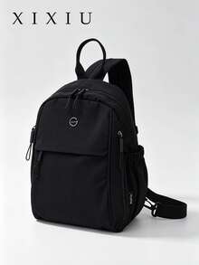 Women's Backpack Solid Color Nylon Fabric Zipper Detail Large Capacity Casual Style For School Daily Use - Black - View 10