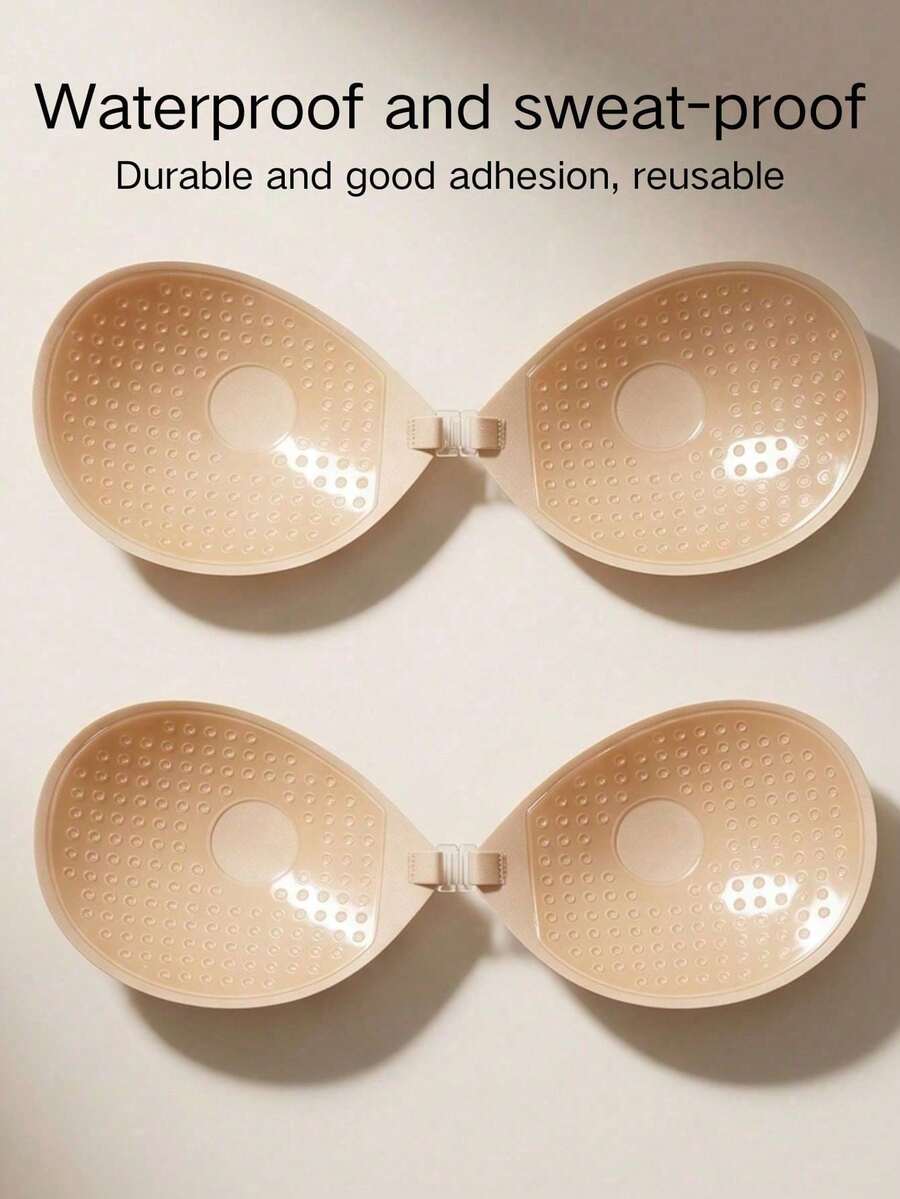 2pcs Reusable Silicone Adhesive Push-Up Bra, Strapless Invisible Self-Adhesive Nipple Covers, Suitable For Backless Evening Gowns - Multicolor - View 1
