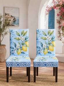 Detachable Elastic Spandex Chair Cover, Light Blue Lemon Dining Chair Protective Cover, Used For Home Living Room, Kitchen Decoration Products, Reusable, Very Suitable For Thanksgiving And Christmas Holidays, Bedroom And Office Furniture Protection. - B - View 11