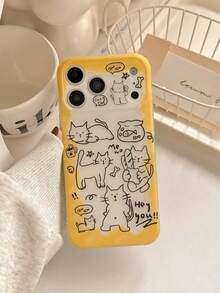 Casing Ponsel Gaya Korea dengan Motif Grafiti dan Liontin Kucing Lucu, Kompatibel dengan Apple 17 Pro Max, Lapisan Ganda, 16 Pro Baru, 17 Wanita, 15 Pro Kreatif, 14 Pelindung Ponsel Anti Jatuh Cakupan Penuh - Kuning - View 3
