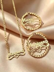 [ZzAi Custom]Personalized Custom Jewelry Set, 3cm Small Earrings + Necklace, Back To School Gift Set For Teens - Style 1 - View 3
