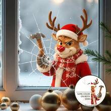 Christmas Fun Reindeer Window Stickers, Mall And Home Glass Window Decoration Static Cling Decals, Beautiful Stickers - 1PC - View 1