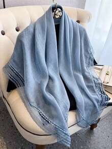 1pc Solid Color Casual Women's Square Lace Trim Scarf Shawl, Lightweight And Breathable - Mint Green - View 7
