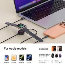 Kabel Multi-Charging 2-in-1 dengan Jalinan, Kabel Pengisian Cepat Tipe-C dengan Pengisi Daya Jam Tangan Magnetik Terintegrasi, Kompatibel dengan iPhone 15-17 dan Ponsel Galaxy S21 hingga S26 - Hitam - View 6