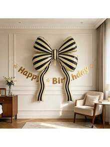 2pcs Black Striped Bow Balloon Ribbon Balloons Suitable For Wedding, Engagement, Birthday Party, Valentine's Day, New Year, Christmas Home Decoration - Striped Bow - View 5