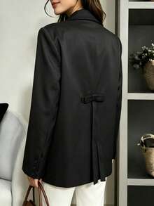 Women Solid Notch Lapel Long Sleeve Blazer - Back Bow Split Loose Suit Jacket, For Office, Daily Commute & Casual Occasions, Four Seasons Wear - Black - View 5