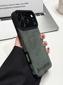 1件 DIY 定製姓名綠色麂皮質感手機殼，適用於 Apple 18ProMax/17ProMax/16Pro/15/14Plus/13Pro/12ProMax/11/XsMax 及手機配件，男士商務極簡全包防摔人造皮革保護殼 - 綠色 - 查看 3