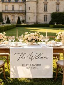 1pc Personalized Wedding Table Runner, Customizable Text, Suitable For Fashionable Wedding Reception And Special Occasions - Multicolor - View 3