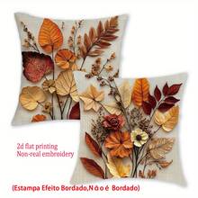 2 fundas de almohada de otoño, con patrón de hojas y flores vintage en color marrón óxido, impresión plana 2D no bordada, de tela de poliéster con cremallera impresa por un solo lado, decoración de otoño y cosecha de Acción de Gracias para el hogar, adecuada para suministros de fiesta, sofá, cama y silla del hogar, decoración de patio rústico - Óxido marrón - View 4