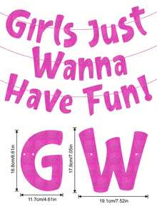 A "Just Wanna Have Fun" Neon Pink Glitter Banner, Bridal Party Hanging Banner Bachelorette Party Backdrop Decor Bridal Shower Favors, Birthday Party Supplies Sleepover Party Decorations Paper Hanging Decorations Festival Party Supplies Photo Props - Multicolor - View 13
