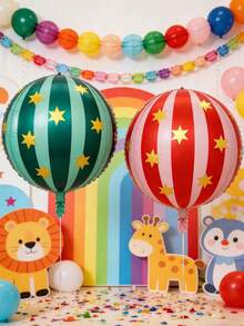 2pcs 22 Inch 4D Striped Star & 3D Round Foil Balloons, Birthday Party Decorations, Suitable For 1st Birthday Party Scene Arrangement - Multicolor - View 1