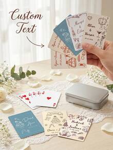 Custom Text Wedding Playing Cards, Romantic Wedding Elements Illustration Personalized Bride Groom Poker Cards, Custom Wedding Favor Keepsake Card Game For Wedding Party Guest Gift - Multicolor - View 1