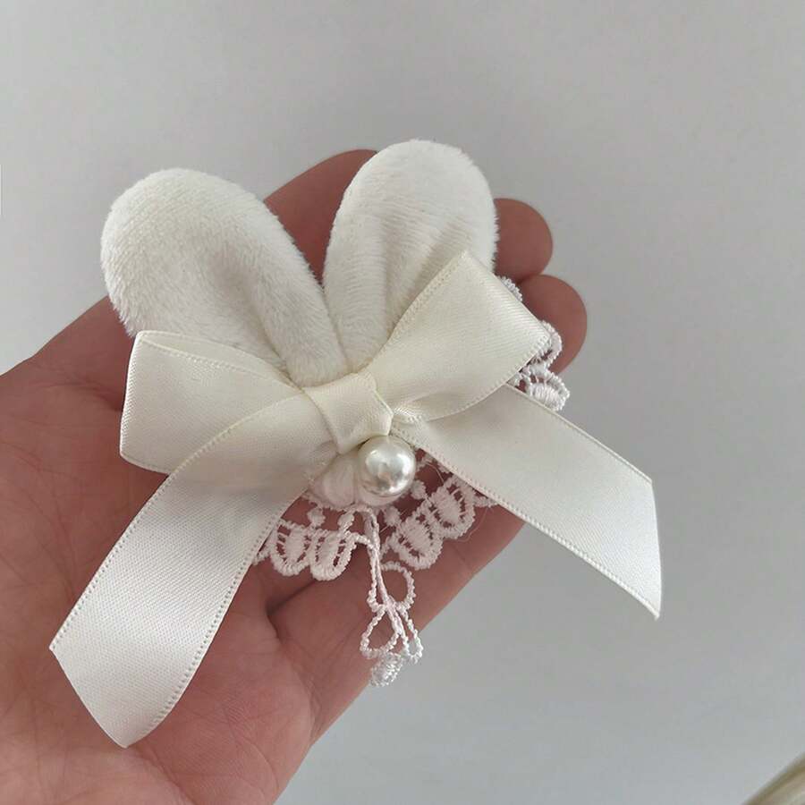 かわいいウサギ耳リボン ビーズレースヘアアクセサリー ロリータファッションメーカー卸売 - ブラック - チェックする 1