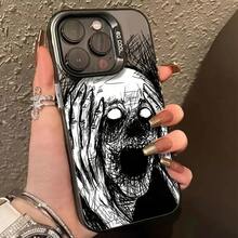 [24h Shipping Out DE/FR/ES]Funda De Telephone Child Pattern De Skull Dark Y Terrifying Protector De Telephone Anti-Shock Y Non-Slip Compatible Child Models De For Iphone 16/11/13/15/15 Plus/15 Pro/15 Pro Max/12/14 Pro Max/Xs/Xr/11 Pro/11 Pro Max/12 Pro/12 Pro Max/13 Pro/13 Pro Max/14 Pro/14 Plus/7/11 Plus. Material IMD - Black Is Suitable For Apple 17/16/15/14/13/12/11/X Series And  S21/S22 - Image 1Pcs - View 1