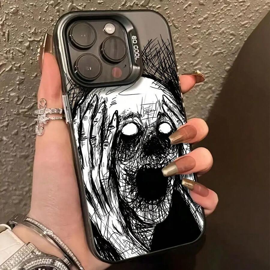 [24h Shipping Out DE/FR/ES]Funda De Telephone Child Pattern De Skull Dark Y Terrifying Protector De Telephone Anti-Shock Y Non-Slip Compatible Child Models De For Iphone 16/11/13/15/15 Plus/15 Pro/15 Pro Max/12/14 Pro Max/Xs/Xr/11 Pro/11 Pro Max/12 Pro/12 Pro Max/13 Pro/13 Pro Max/14 Pro/14 Plus/7/11 Plus. Material IMD - Black Is Suitable For Apple 17/16/15/14/13/12/11/X Series And  S21/S22 - Image 1Pcs - View 1