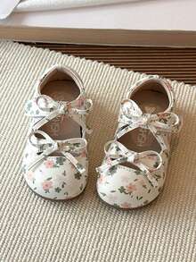 Girls' Flat Shoes Spring/Autumn New Floral Bow Princess Shoes Soft Sole Non-Slip Children's Mary Jane Shoes - Beige - View 4