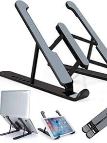 Suporte Notebook Ergonômico Ajustável Dobrável Para Mesa Trabalho E Estudo Com Regulador de Altura - Preto - Visão 11