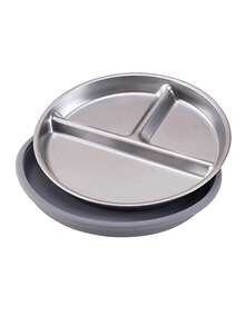 PopLittleOne 1 pièce Assiette à ventouse en silicone et acier inoxydable antidérapante pour l'alimentation autonome du bébé, vaisselle de sevrage pour bébé, articles essentiels quotidiens pour les repas des nourrissons - Multicolore - Voir 12