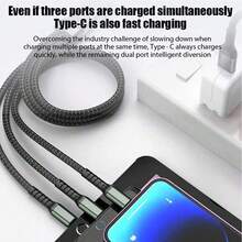 9pcs Car Charger Set With 3-In-1 Fast Charging Cable (USB To Type-C + Lightning + Micro USB), Compatible With Apple/// Devices - Black - View 3