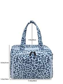 Leopard Print Large Capacity Makeup Bag, Multi-Compartment Brush Storage Bag, Portable Travel Cosmetic Storage Handbag - Blue - View 2
