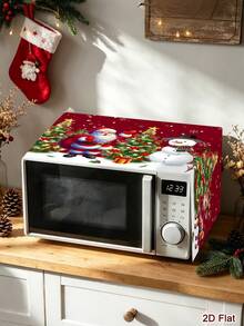 1pc 2D Flat Red Christmas Microwave Oven Cover,Polyester Santa Reindeer Tree Pattern Toaster Cover,Protective Dustproof Wrap For Holiday Kitchen - Multicolor - View 8