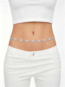 1pc Exquisite Oval Alloy Rhinestone Adjustable Waist Chain Belt For Women, Suitable For Family And Friends Gift, Daily Matching With Jeans, Skirts And Jackets - Oval Waist Chain - View 2