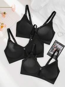 3pcs/Set Women's Wireless Mesh Patchwork Comfortable Seamless Bra - Black - View 1