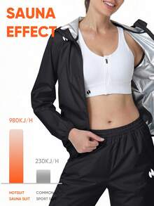 HOTSUIT Women's Sauna Sweat Suit With Zipper - Fitness Workout Training Outfit, Suitable For Fitness And Holiday Gift - Black - View 2
