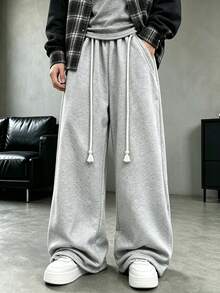 HEYKESON Men's Casual Versatile Loose Wide Leg Sweatpants - Light Grey - View 6