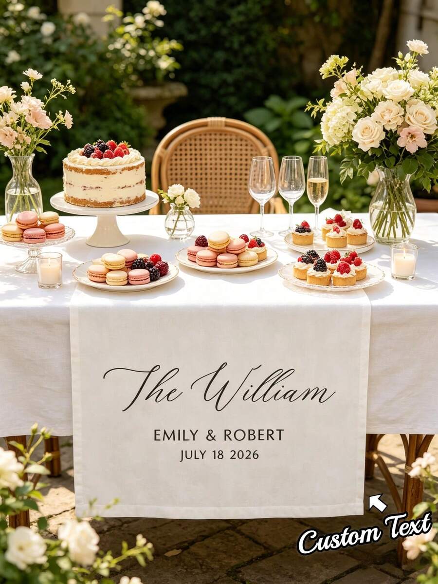 1pc Personalized Wedding Table Runner, Customizable Text, Suitable For Fashionable Wedding Reception And Special Occasions - Multicolor - View 1
