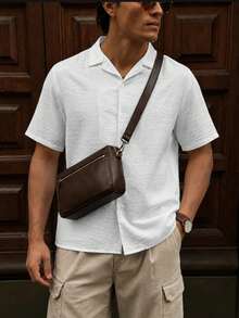 GloMan Men's Summer White Linen Blend Short Sleeve Shirt, Breathable Casual Top, Suitable For Beach, Vacation, Daily, Back To School, Gift For Husband/Father - White - View 4
