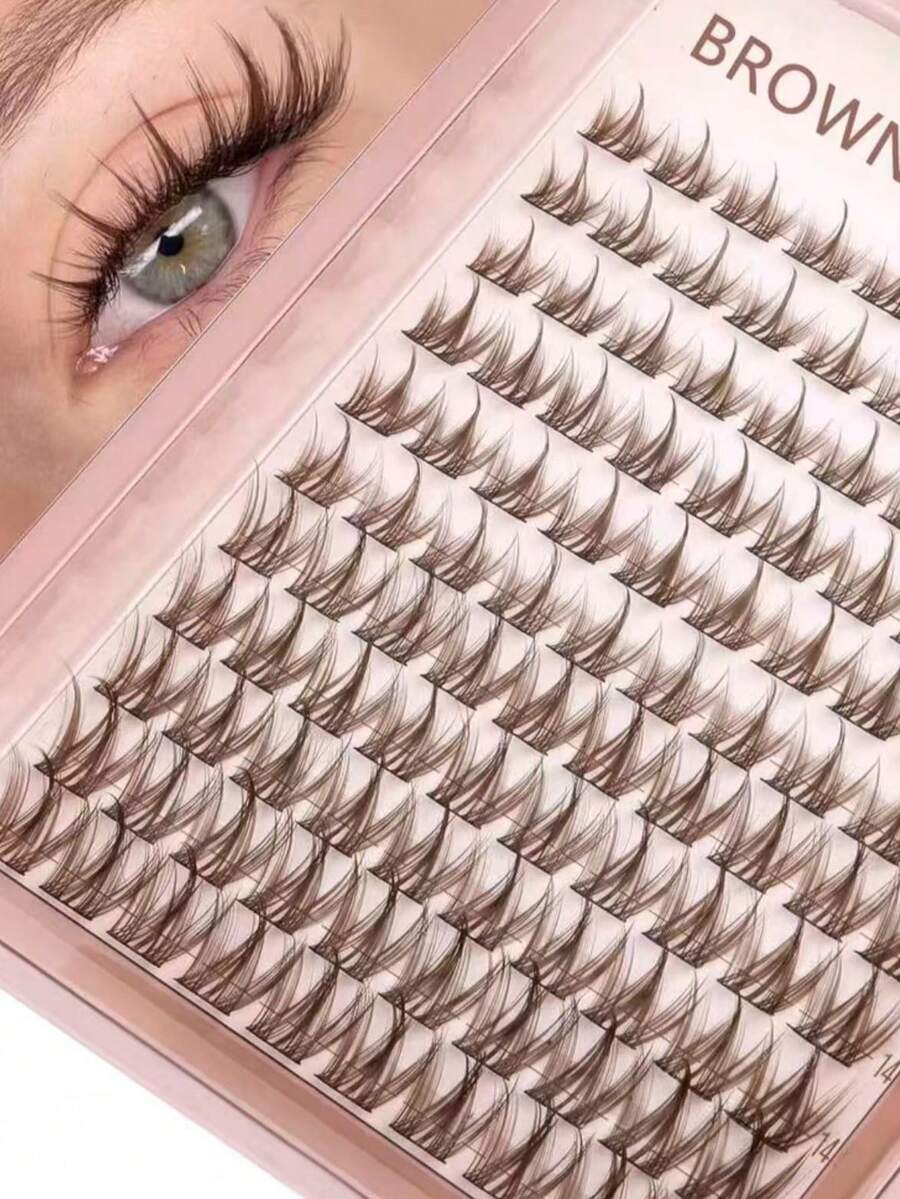 Brown Natural Thin Eyelash Clusters, Anime Style Eyelash Clusters, Spiky Eyelash Extensions, C Curl Single Eyelash Extensions, Spiky Single Eyelash Extensions, 10-16mm Flat Base Eyelash Clusters, DIY Home False Eyelashes 110pcs - D - View 1