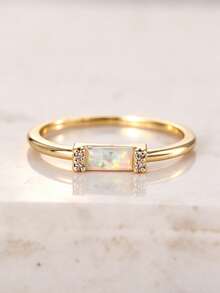 1pc Charming Cubic Zirconia Ring Women's Wedding Engagement Party Jewelry Valentine's Day Gift - Yellow Gold - View 1