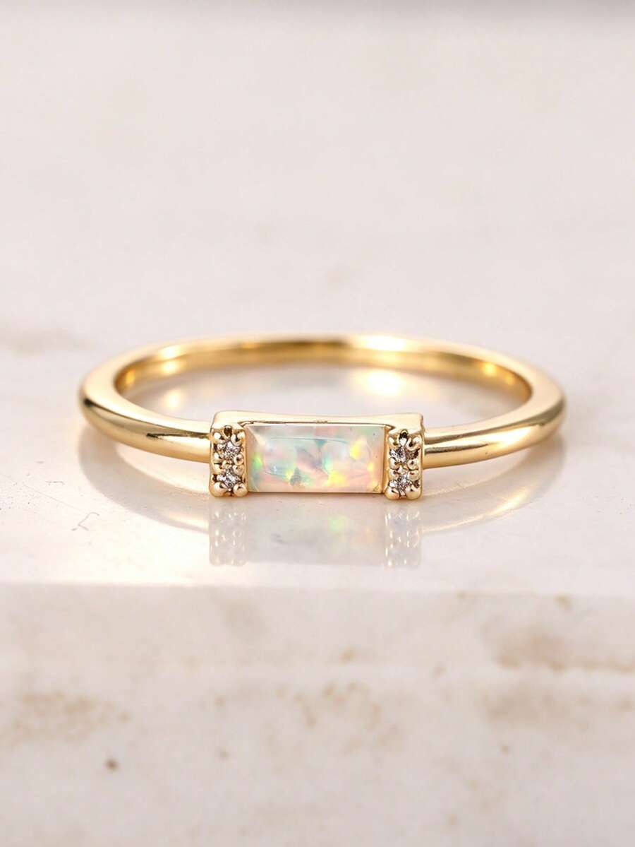 1pc Charming Cubic Zirconia Ring Women's Wedding Engagement Party Jewelry Valentine's Day Gift - Yellow Gold - View 1