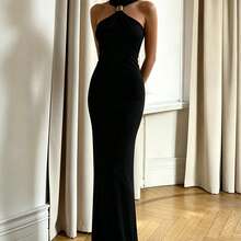 Elegant Women's Summer Long Evening Dress, Strapless Sleeveless Fitted Dress, Suitable For Banquets, Weddings And Formal Occasions - Black - View 3