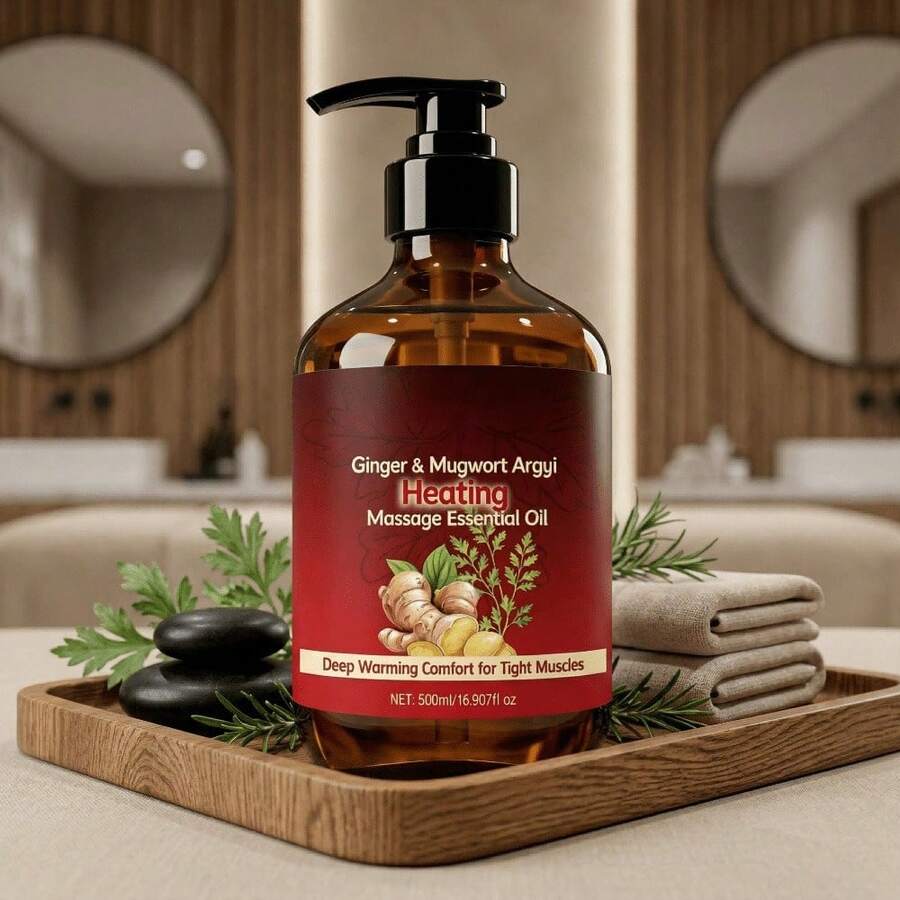 Ginger And Mugwort Massage Oil, Moisturizing, Lubricating, Making Skin Soft, Brightening Skin, Used For Massage, Suitable For Bathing, Massage And Other Occasion 500ml - Essential Oil - View 1