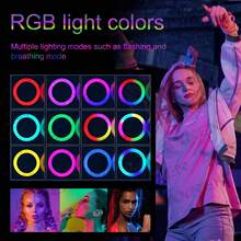 AXNEN 26cm/10" RGB LED Ring Light With 52.3"/1330mm Adjustable Tripod, Rotation Clamp & Phone Holder, Floor/Desktop Stand, 39 Colors, 10 Brightness Levels, Dimmable Lighting Color, For Makeup, Selfie, Meeting, Photography, Live Streaming - Multicolor - View 3