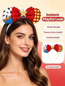 Hoodie Minnie Mouse Ear Headband - Disney Authorized Sequin Headpiece With Red Bow And Gold Stars - Adult Women Party Costume Accessory, Suitable For Disneyland, Birthday, Halloween, Cosplay - One Size - View 2