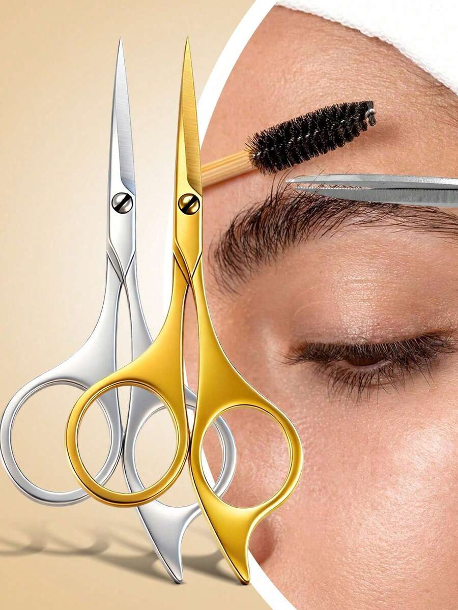 1 Set Stainless Steel Eyebrow Scissors, Eyelash And Facial Hair Trimmer, Multi-Function Beauty Grooming Set, Affordable, Suitable As Christmas Gift, Makeup Tool, High Cost-Performance