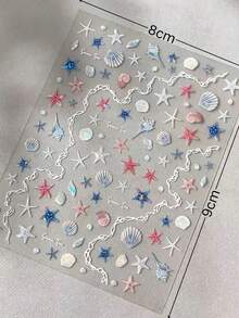 3pcs Sea Salt Colorful Beach Style Starfish Shell Chain Decorative Stickers, Mini Conch Shell Pearl Waterproof Self-Adhesive Decals For Tablet, Phone Case, Laptop, Digital Product Appearance Decoration - Starfish Shell Pearl - View 6