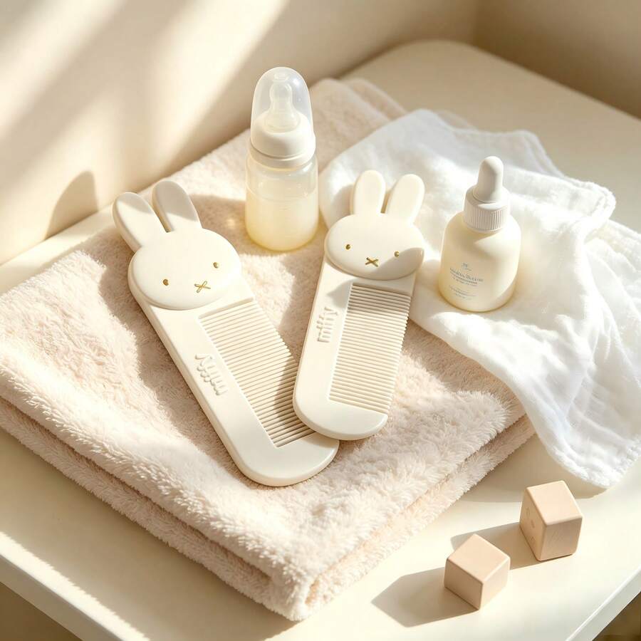 1件 Miffy 兔子造型便攜梳子 平滑齒梳 迷你日常理髮工具 溫和頭皮按摩梳 適合日常化妝與造型 簡約奶油色卡哇兔頭梳 送女友日常護髮用品 - 彩色 - 查看 1
