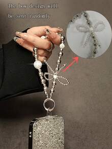 Luxury Korean Style Rhinestone Phone Lanyard (With Transparent Clip), Bowknot Anti-Loss Design, Fashion Phone Case Accessory, Suitable For Women's Bags And Keychains - Multicolor - View 5