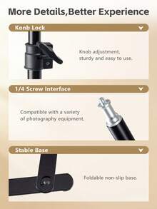 TOKQI Floor Standing Shooting Tripod With Dimmable Ring Fill Light, Adjustable Rotation Phone Holder, Multifunctional Extended Desktop Overhead Landing Stand, Suitable For Mobile Phone Live Streaming, Recording,Painting, Photography, Live Streaming - Black - View 4